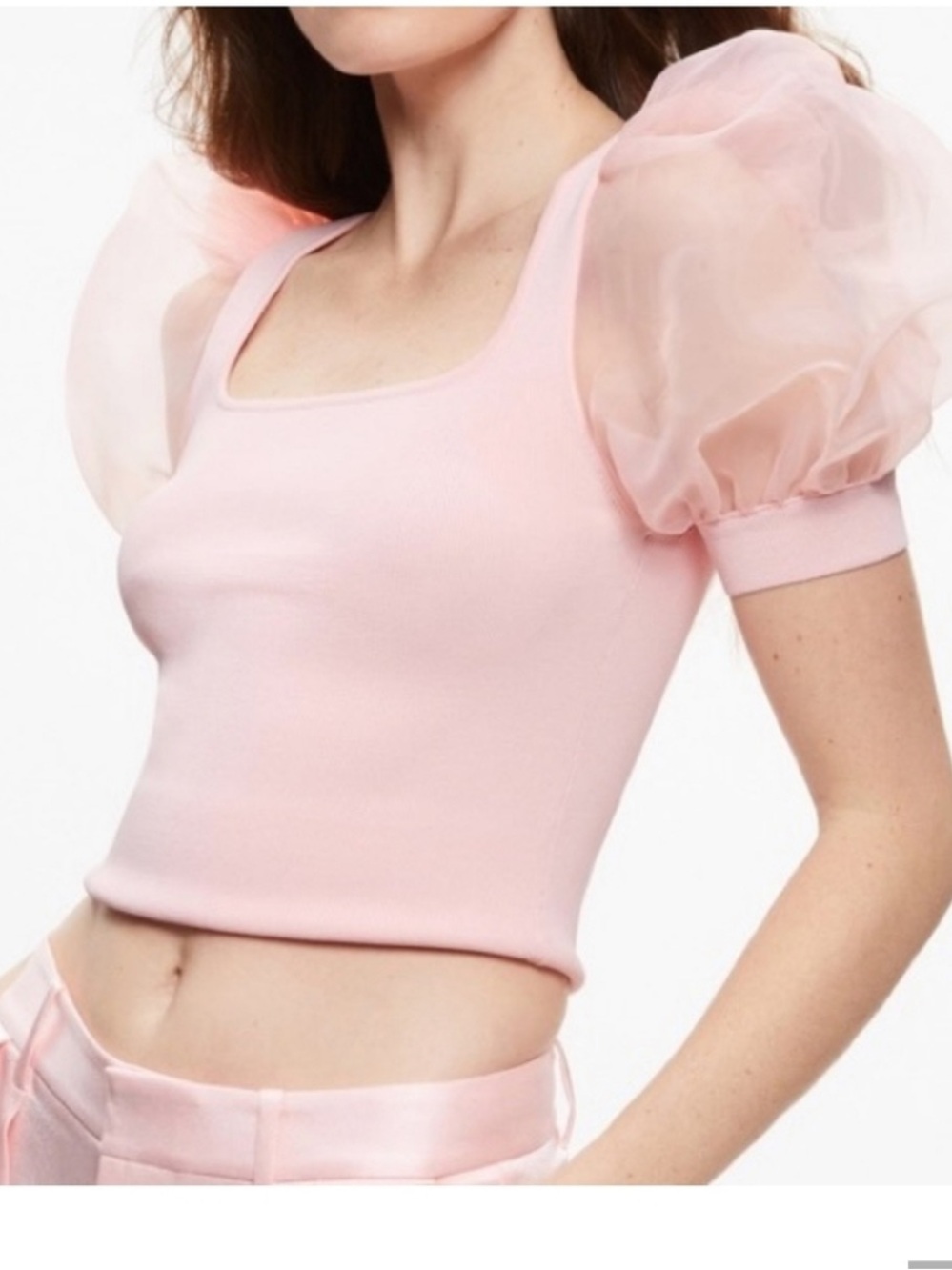 Alice and Olivia Abella organza puff sleeve top